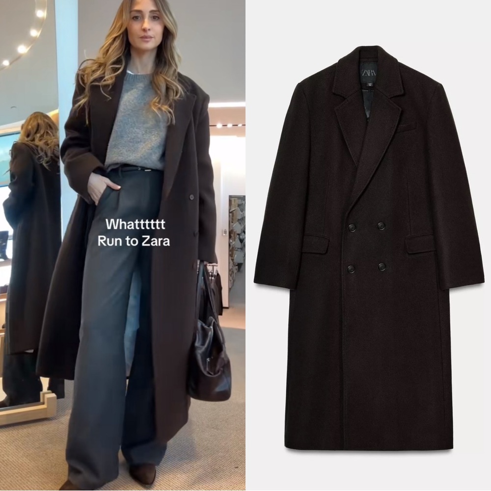 Zara Oversized Double-Breasted Wool Coat ZW Collection
